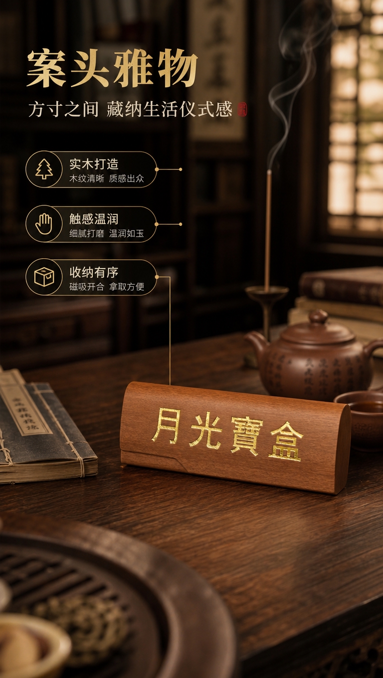 [商品] 使用【图1】浅棕原木色木质眼镜盒（第3款）；保留弧形… - 图片创意预览