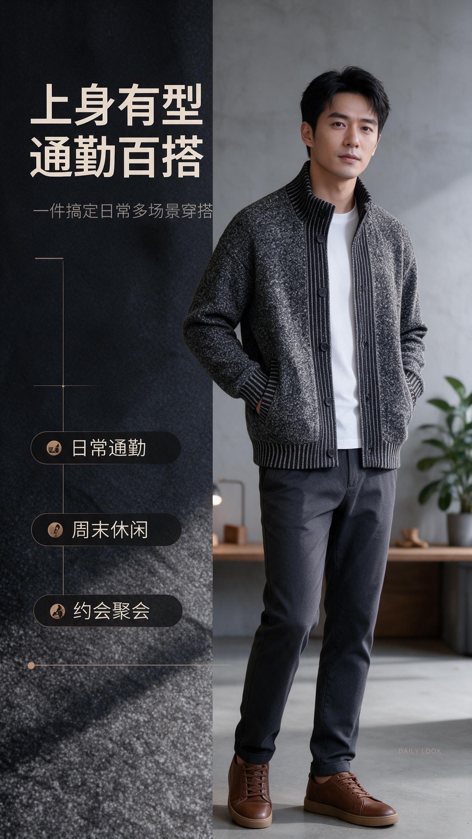 [商品] 使用【图1】杂灰色立领针织开衫夹克；商品处理：保留立… - 图片创意预览