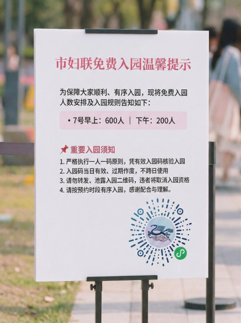 删除“• 8号早上：600人｜下午：200人”文字，将二维码移至画面中间，去除背景色仅保留提示牌主体预览效果