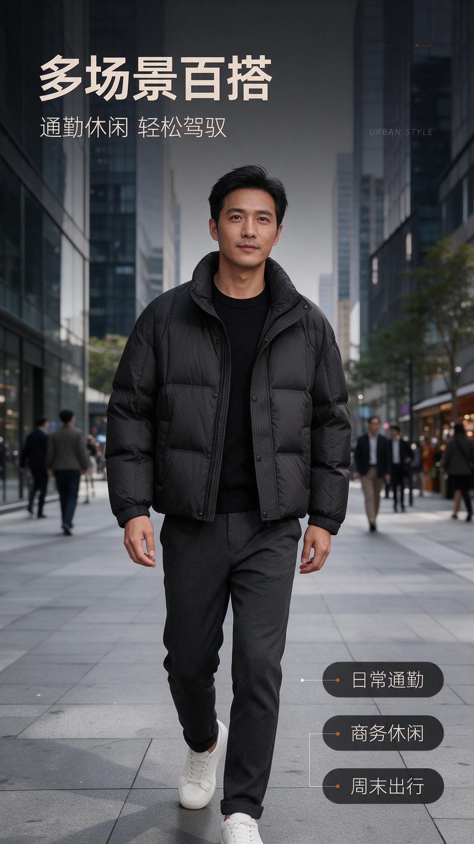 [商品] 使用【图1】黑色立领短款面包羽绒服；商品处理：保留立… - 图片创意预览