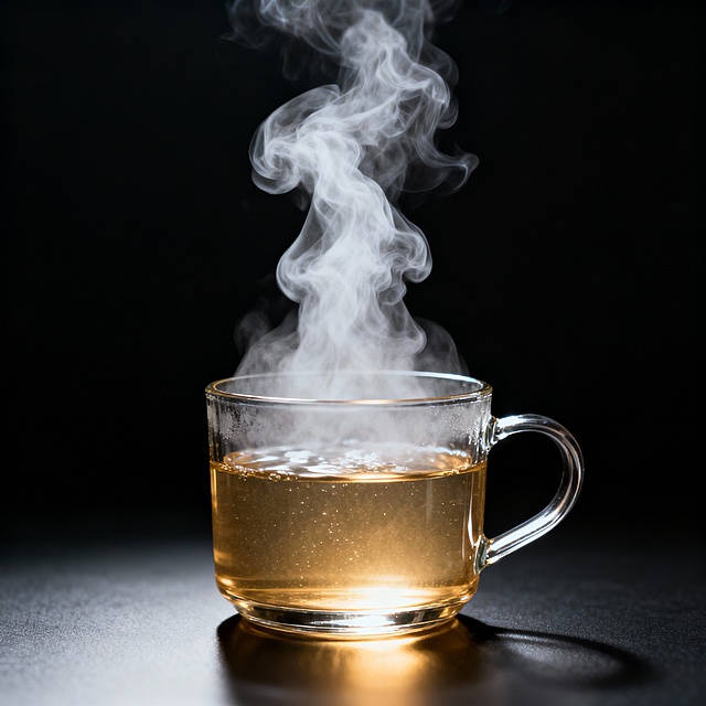 生成一张装有热水水杯的png格式的图片，有热气的