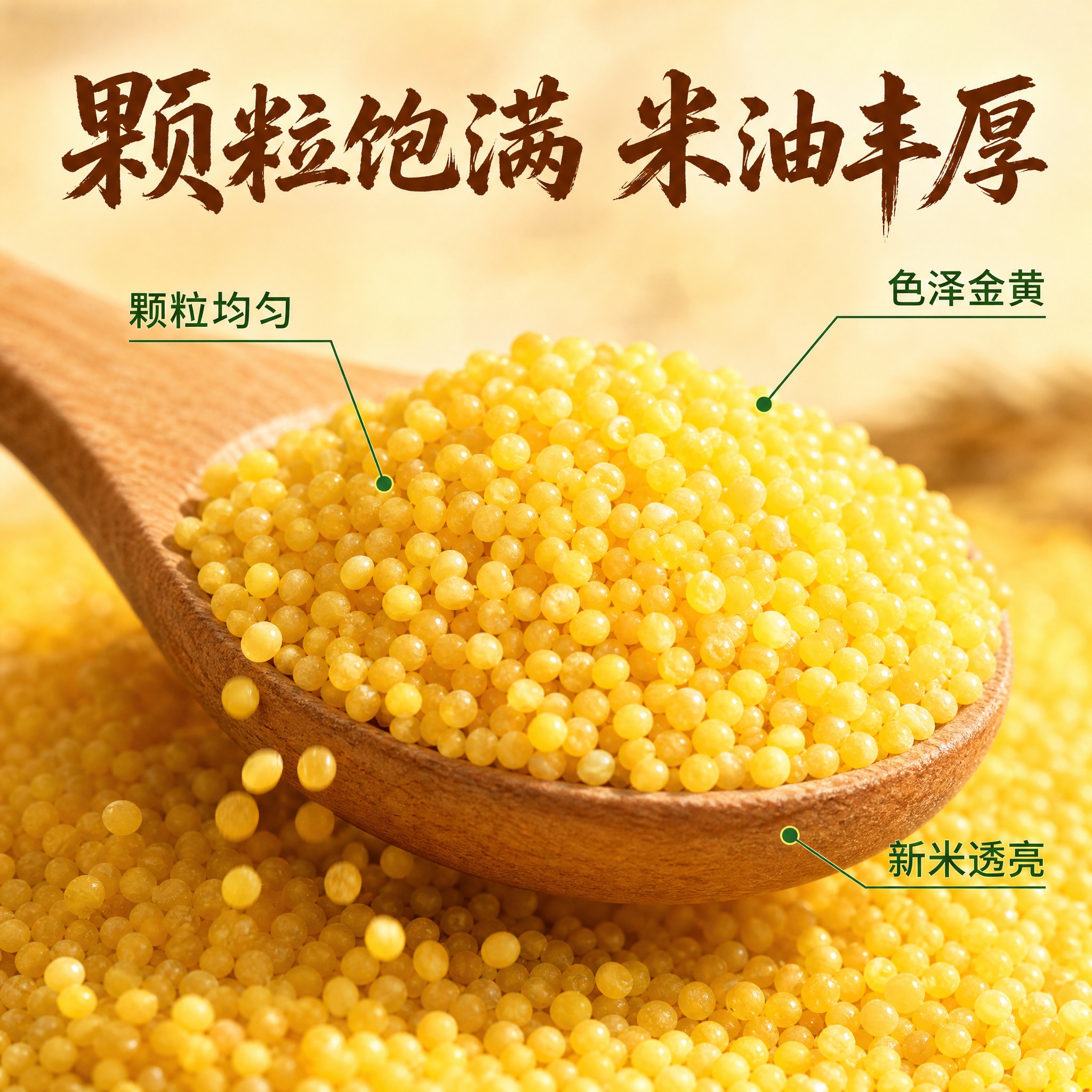 [主图-3 黄小米细节图] 颗粒饱满微距特写 米油丰厚 新米质… - 图片创意预览