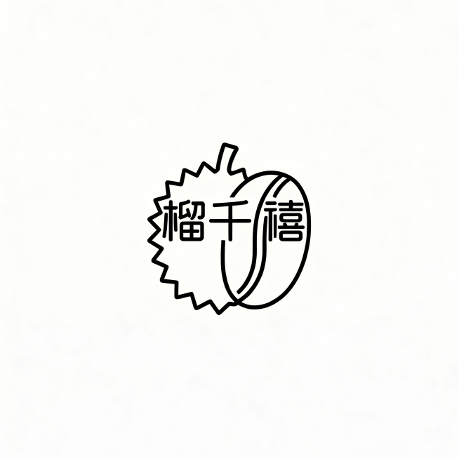 编辑这张logo图，去掉除"榴千禧"以外的所有额外文字，保留榴莲和咖啡豆融合的轮廓造型和原有线条简化风格，保持整体设计不变，只删除多余文字预览效果