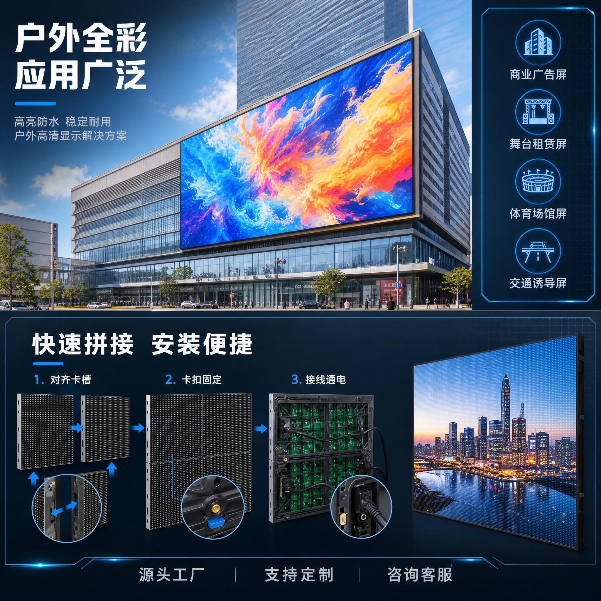 [主图-4] 场景适用与安装图，主题为LED显示屏模组户外应用… - 图片创意预览