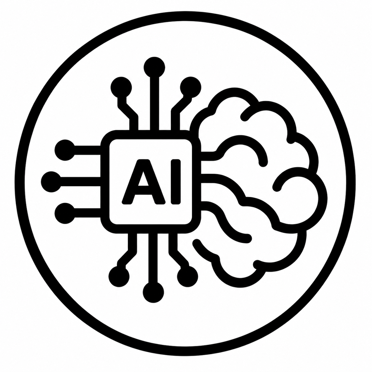 将这个AI大脑芯片ICON图标改为黑白配色：白色背景，黑色线条… - 图片创意预览