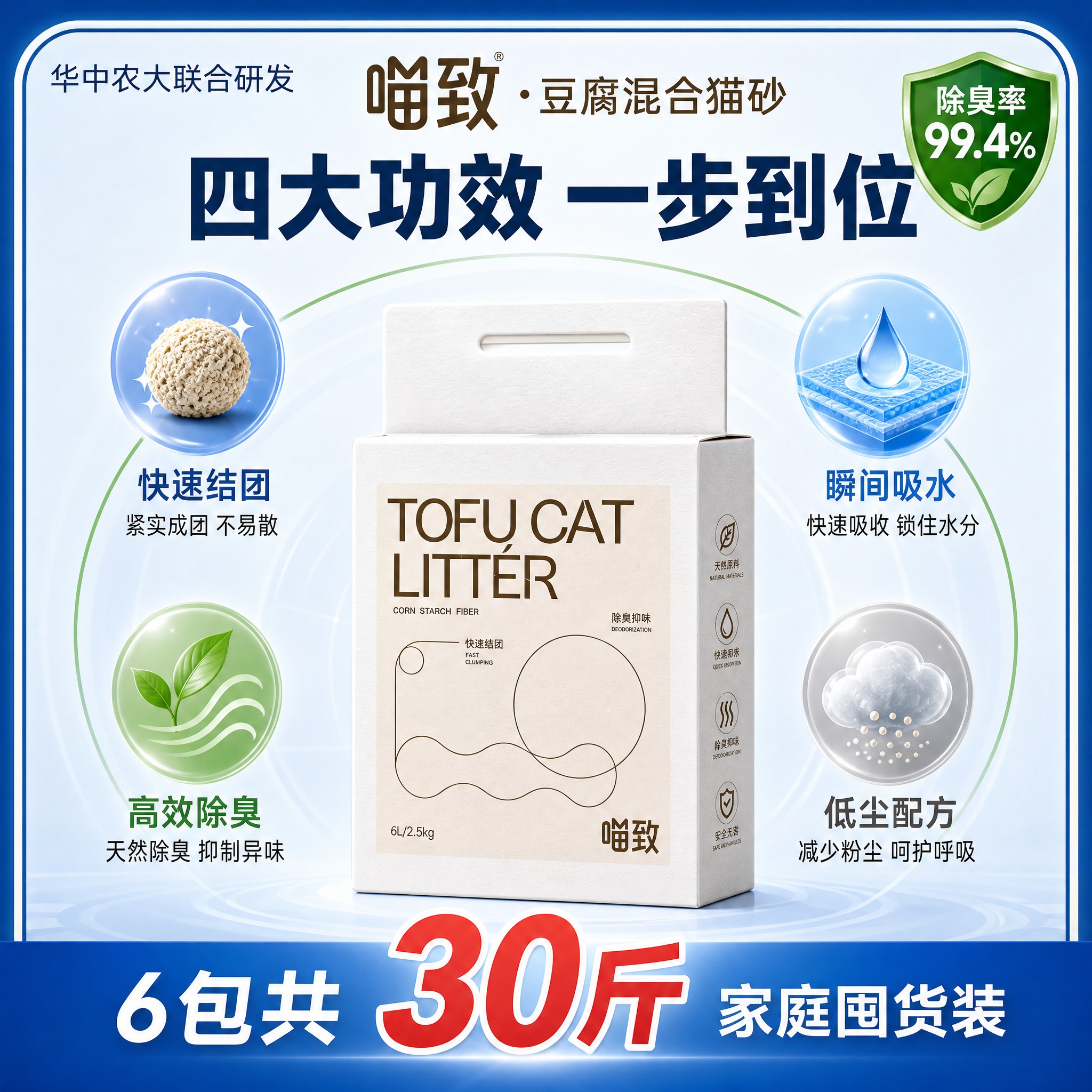 [主图-7 不带顺丰] 喵致豆腐混合猫砂 多效合一卖点主图，带… - 图片创意预览