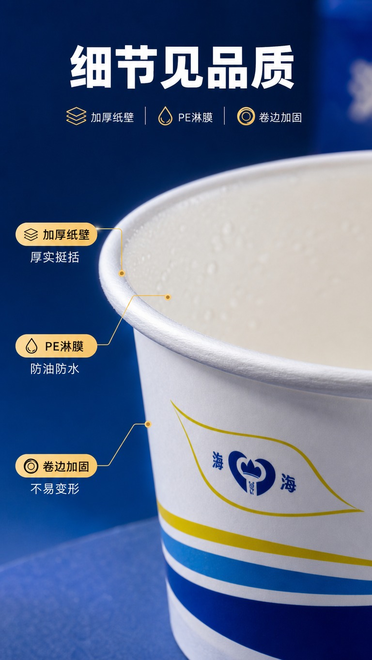 [商品] 使用【图1】海花纸碗；保留纸碗白色主体、蓝黄条纹图案… - 图片创意预览