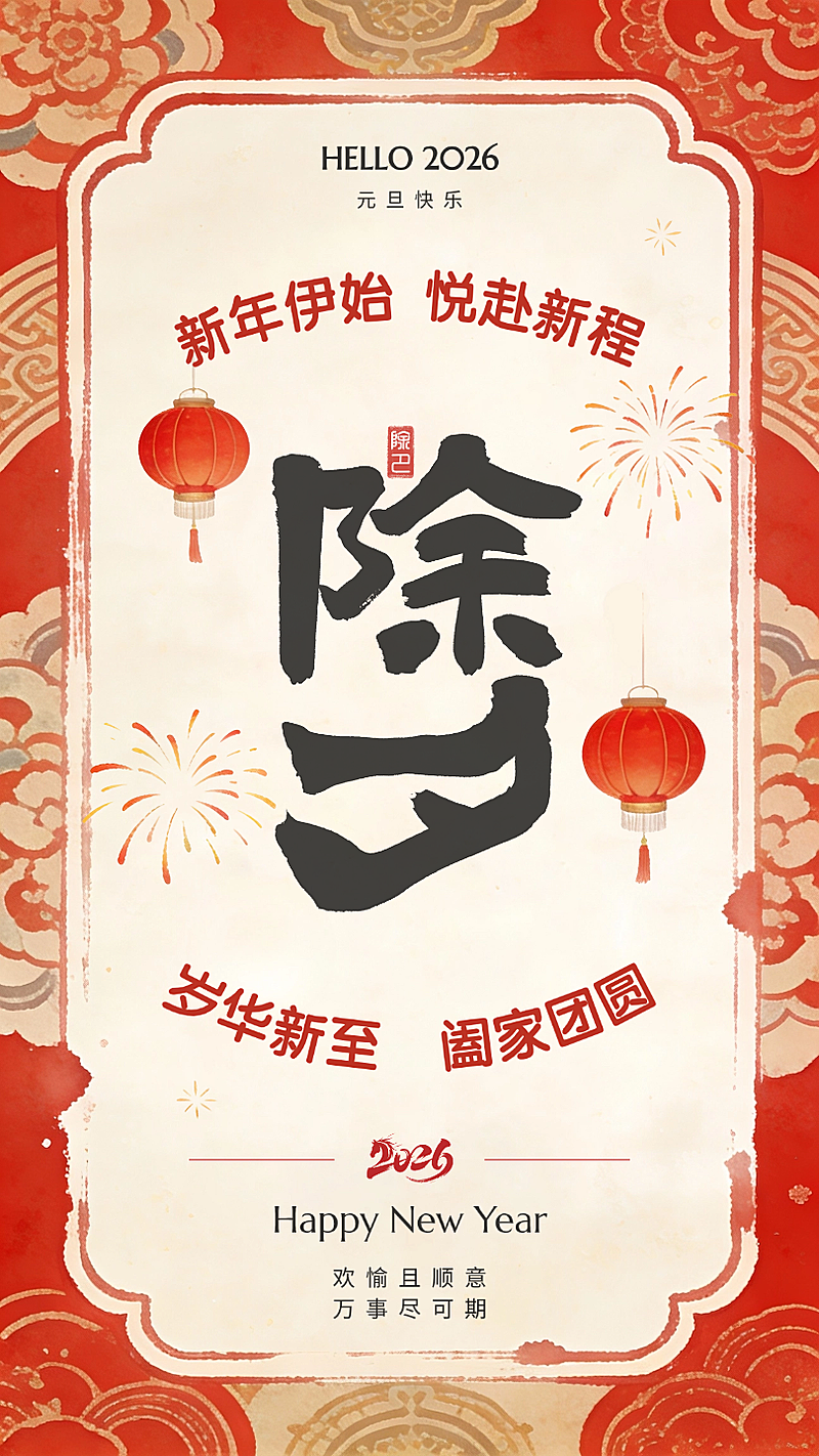 除夕节日祝福通用喜庆感手机海报