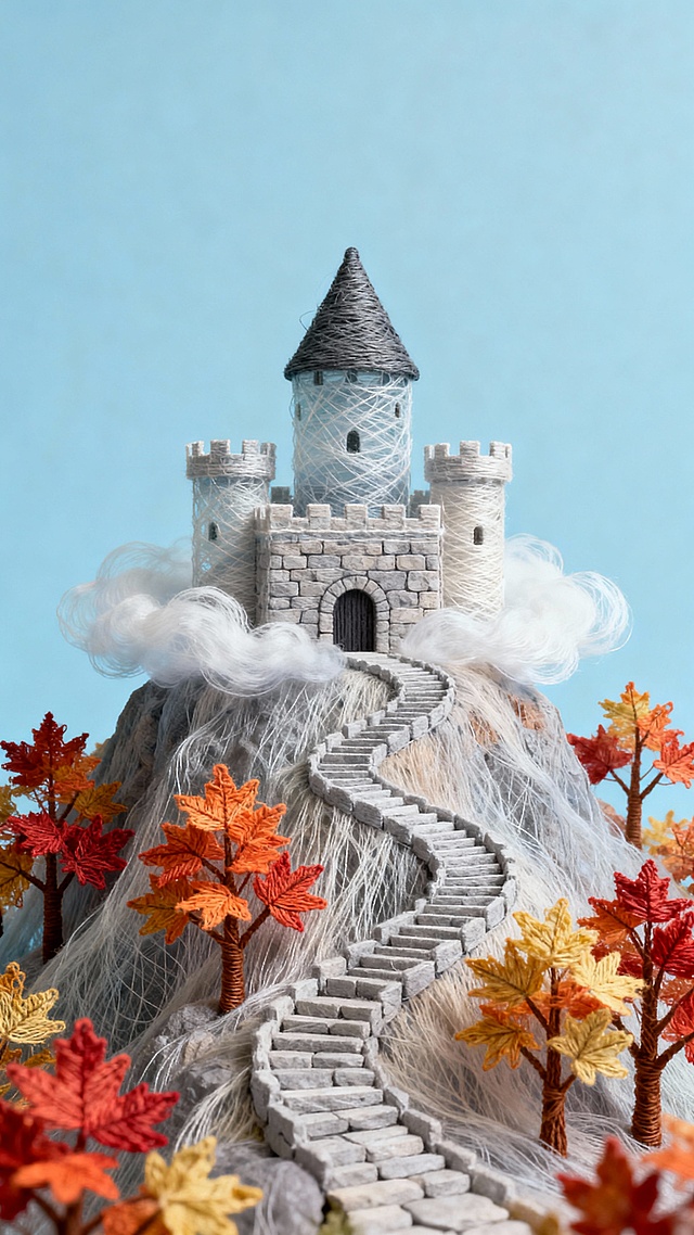 ☁️云雾山顶城堡，枫叶石阶超梦幻🏰