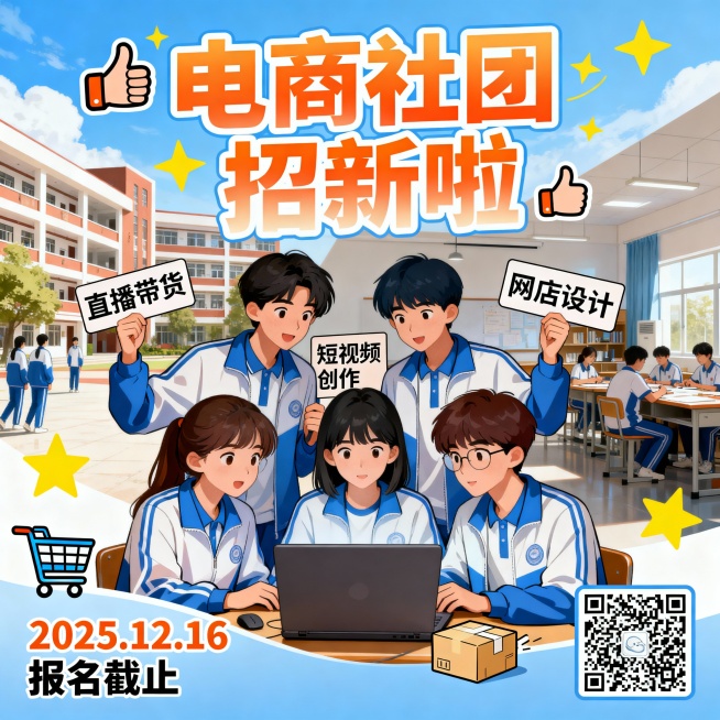 中职学校电商社团招新海报2025年12月16日预览效果