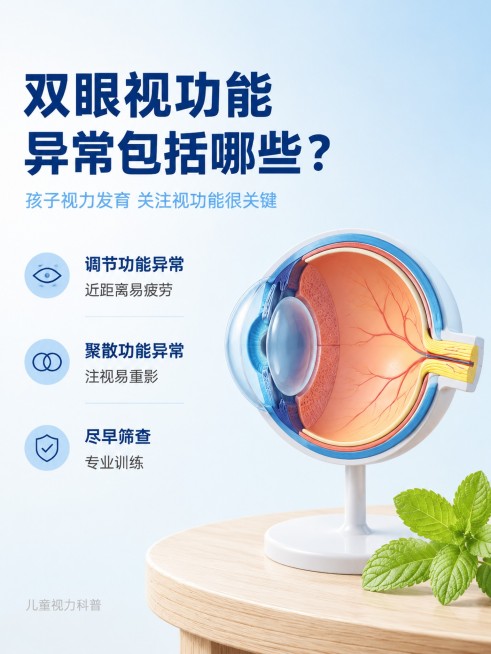 [单张主图] 儿童视功能异常科普小红书封面主图，采用高级氛围感左文右图场景型版式，整体风格简洁明了专业科普。
[构图版式] 左侧大面积留白放置品牌和标题文案，右侧放置护眼相关场景元素，主体占比约45%预览效果