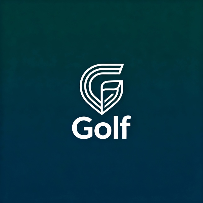 一个极简主义风格的现代LOGO设计，核心图案为字母“G”的创意变体，线条流畅、几何感强，形态可融入高尔夫球杆或球道的抽象轮廓，整体保持高度对称与视觉平衡；文字部分为无衬线字体“Golf”，字形简洁有力，与图形元素在视觉重量上协调统一；背景采用纯色（如深灰、墨绿或藏蓝），无任何装饰、留白充足，突出主体；整体氛围专业、高端、沉稳，适合运动品牌或奢侈品定位，确保图形与文字在构图中形成清晰的视觉层级，……预览效果