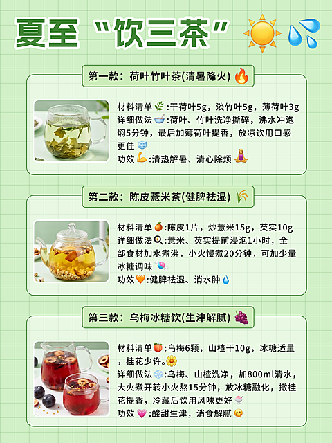 简约绿色清新夏至养生茶饮介绍小红书配图