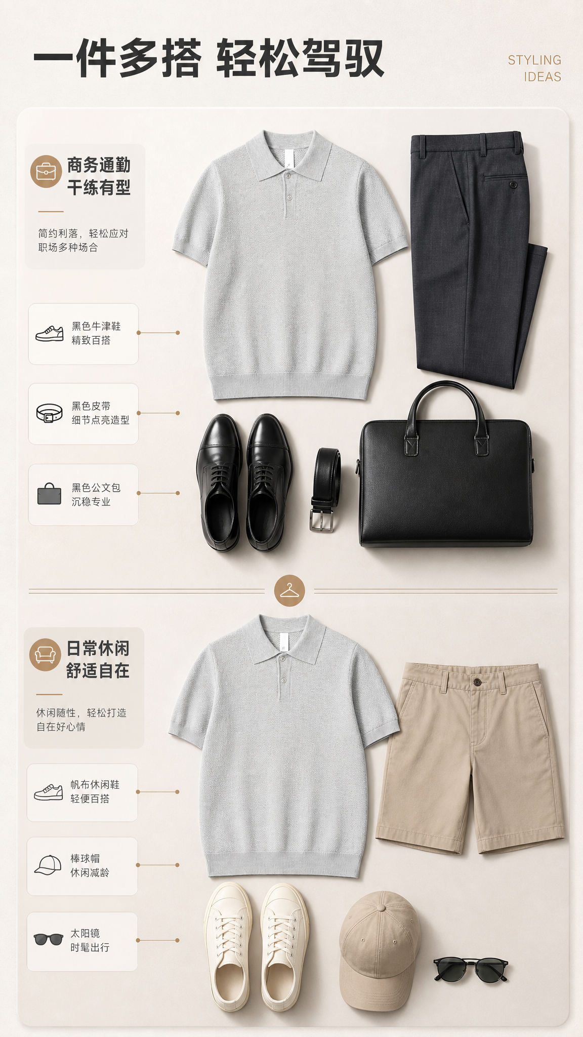 [商品] 使用【图1】男士浅灰色针织短袖Polo衫；商品处理：… - 图片创意预览