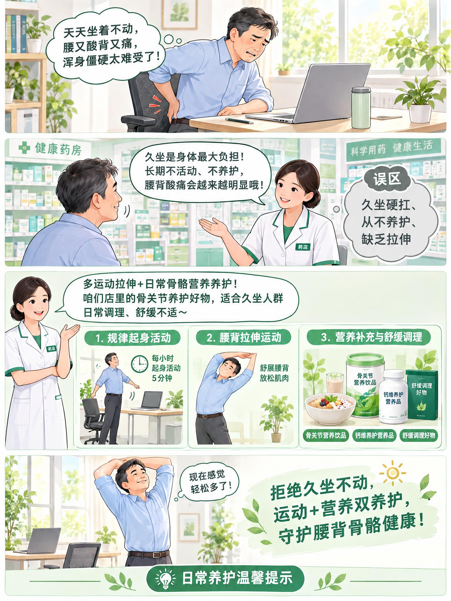一张竖版四格科普漫画，国产通俗中老年科普卡通画风，清新柔和的浅… - 图片创意预览