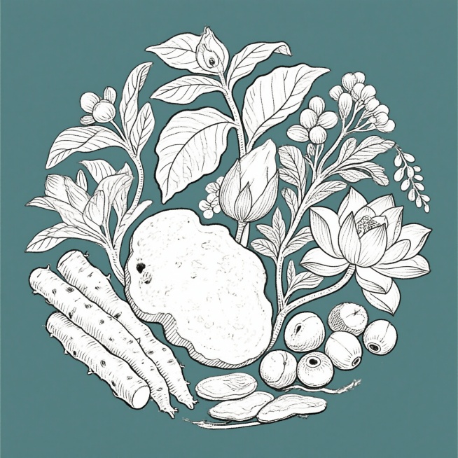 设计4款草本插画，以茯苓、山药为主，搭配芡实、莲子等植物组合成药食同源插画预览效果