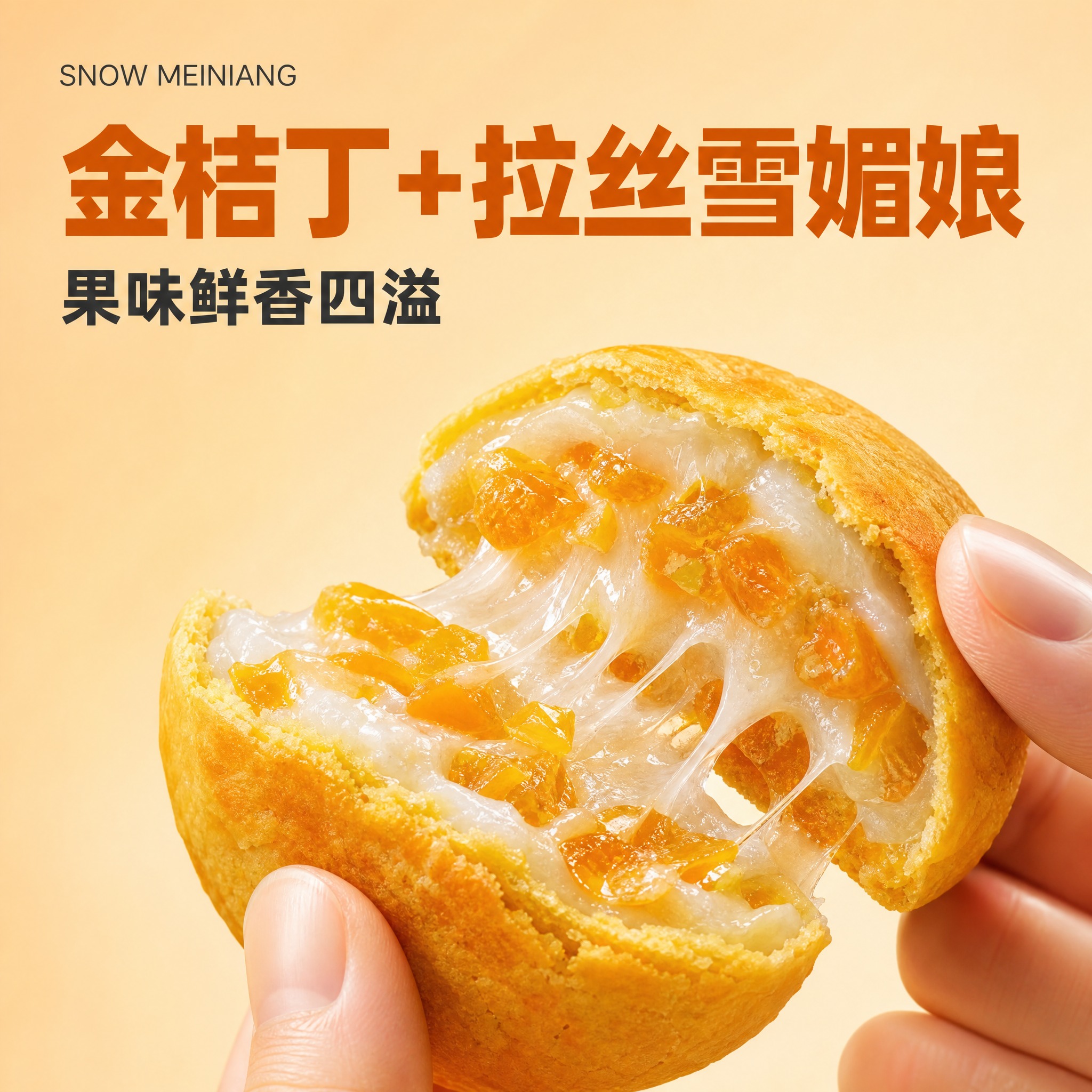 [单张主图] 金桔丁拉丝雪媚娘饼，爆款促销感测款主图，核心突出… - 图片创意预览