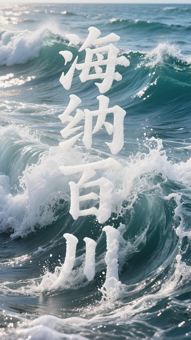 海浪轻拂，大字液态风设计，清爽清透感十足，夏日海边主题。