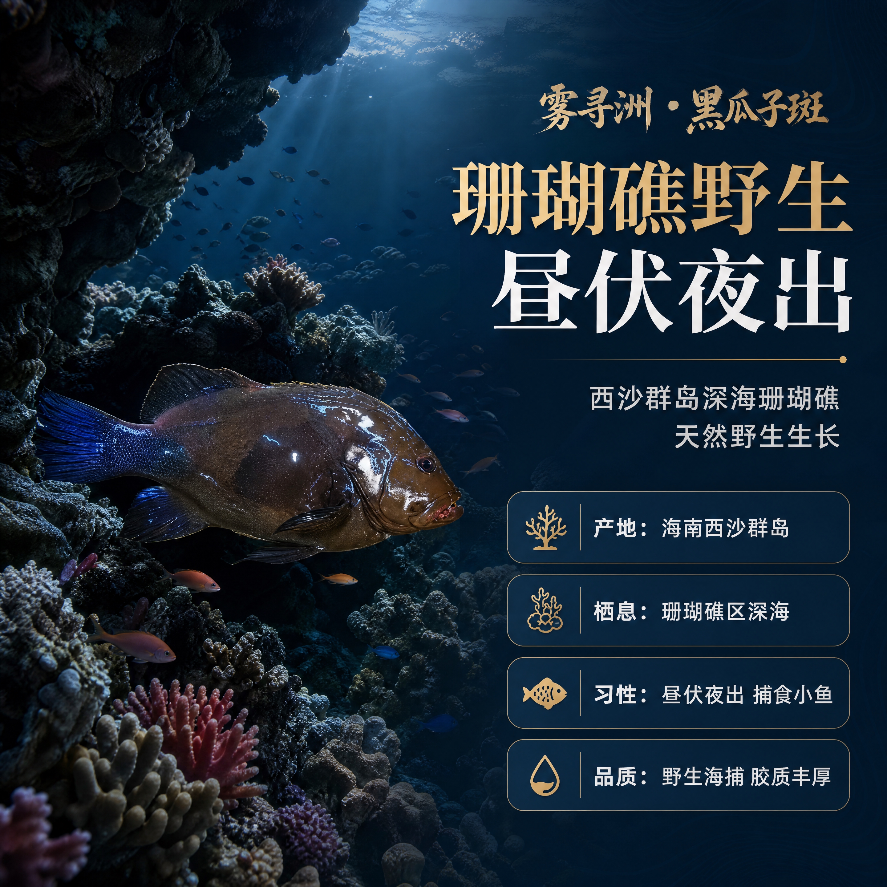 [商品] 使用【图1】黑瓜子斑鱼产品图；保留鱼身深褐体色、蓝鳍… - 图片创意预览
