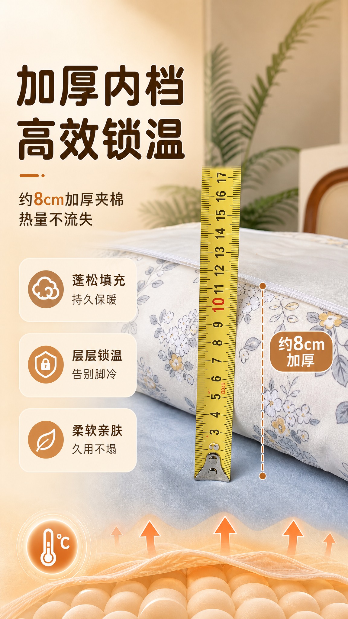[商品] 使用【图1】厚度测量实拍图，黄色卷尺测量烤火被厚度约… - 图片创意预览
