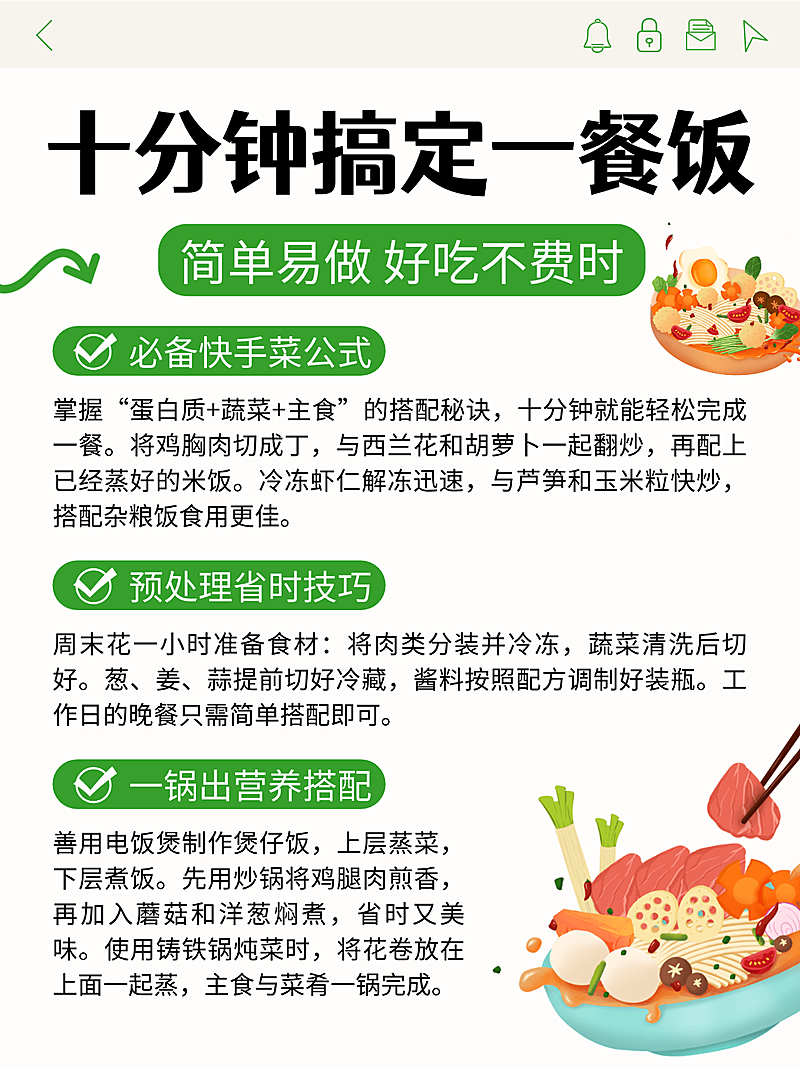 绿色手绘风快手菜做饭餐饮知识分享小红书配图