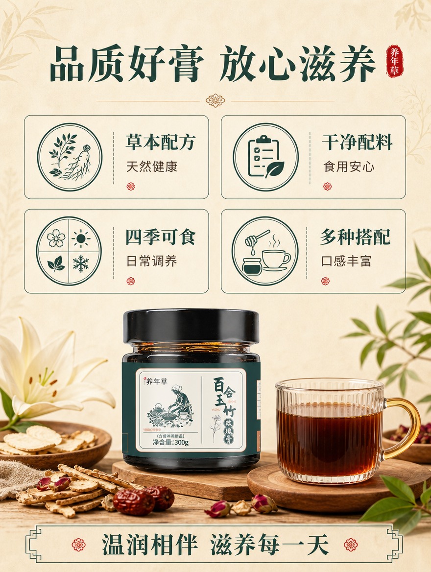 [商品] 使用【图1】百合玉竹玫瑰膏产品图；保留全部包装原貌；… - 图片创意预览