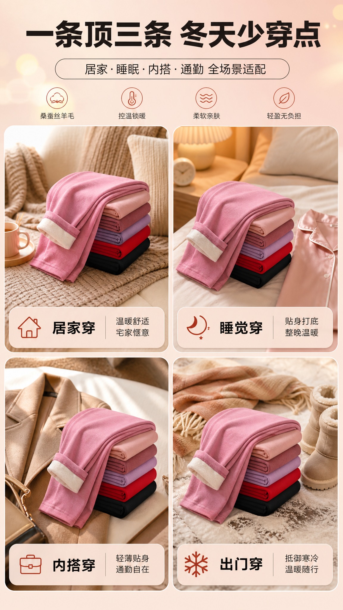 [商品] 使用【图9】【图10】女士桑蚕丝绵羊毛德绒保暖秋裤；… - 图片创意预览