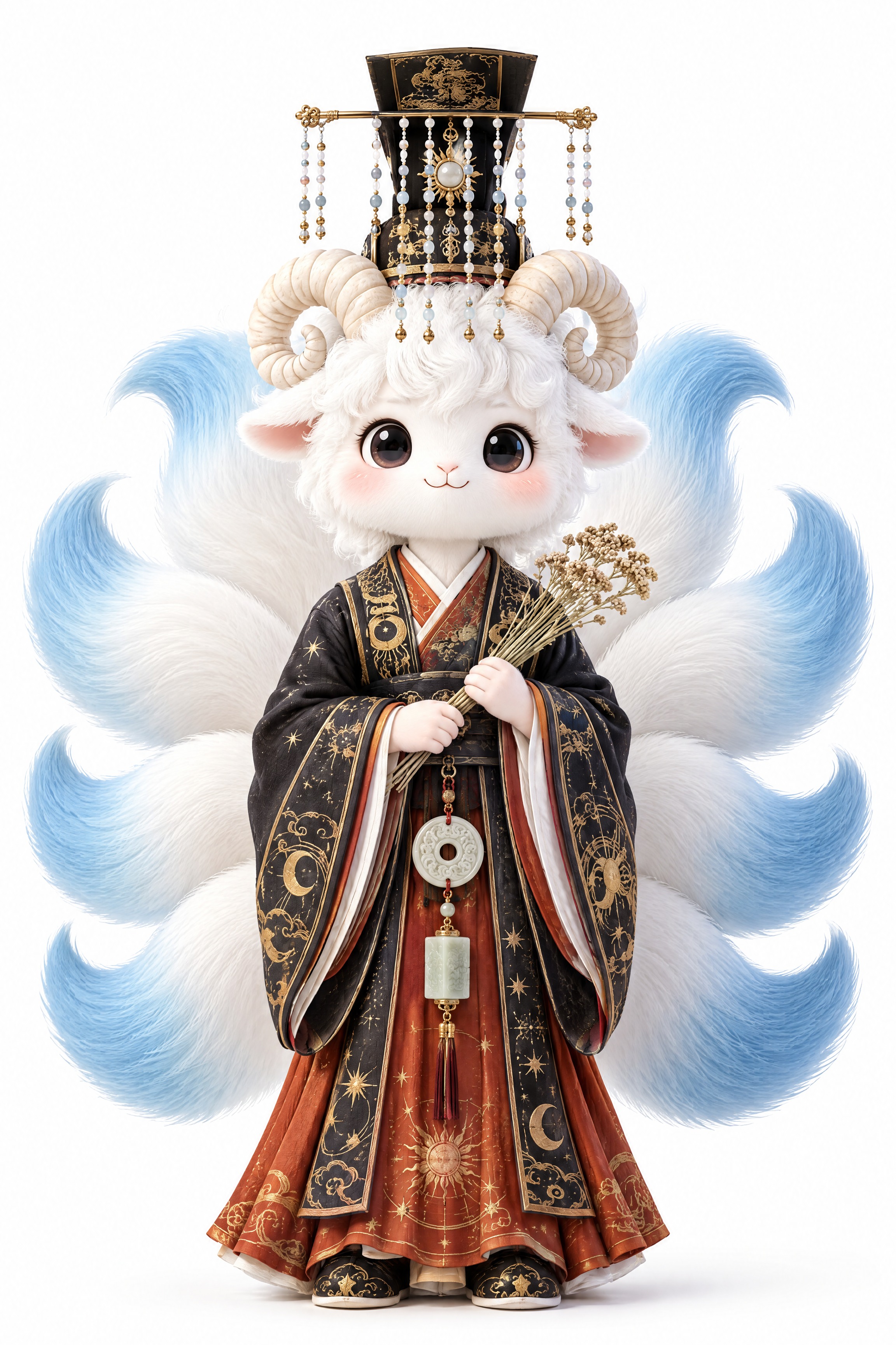 兽人形象设计：以九尾蓝尾白羊神兽（猼訑）为原型的少年兽人，人的… - 图片创意预览
