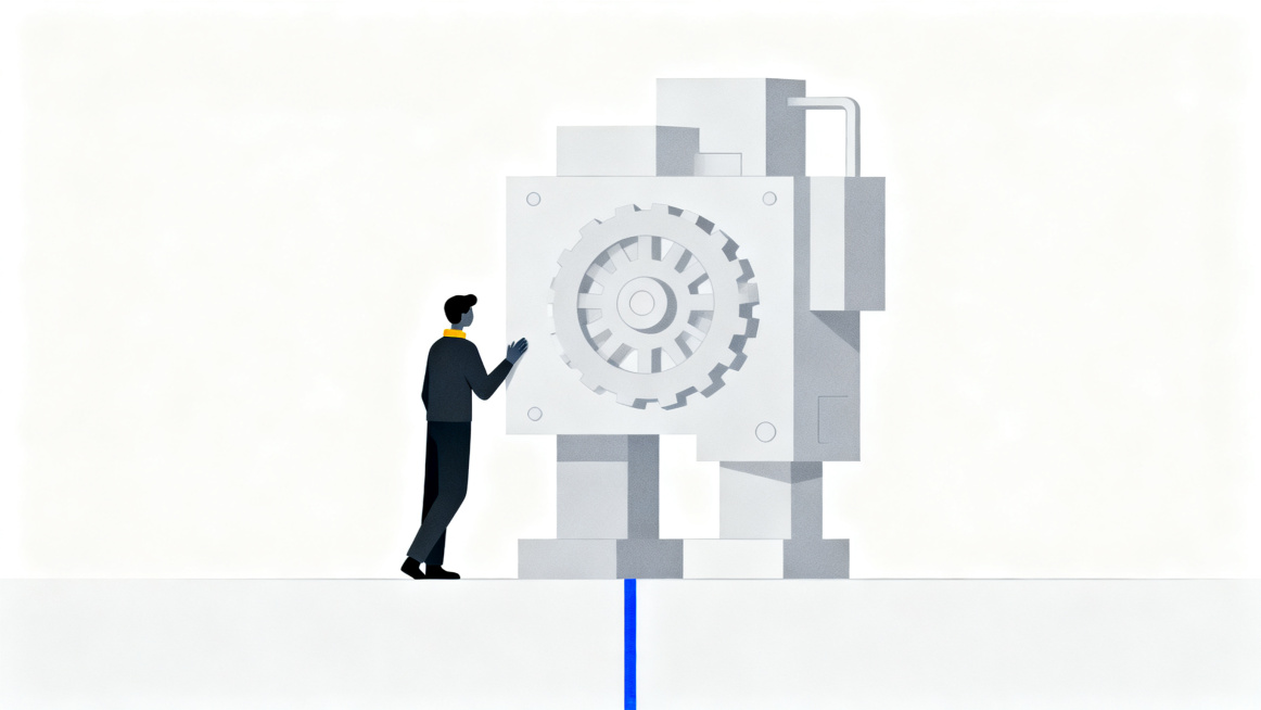 16:9 aspect ratio, minimalist flat illustration, cold rational tone, pure white background with 60%预览效果