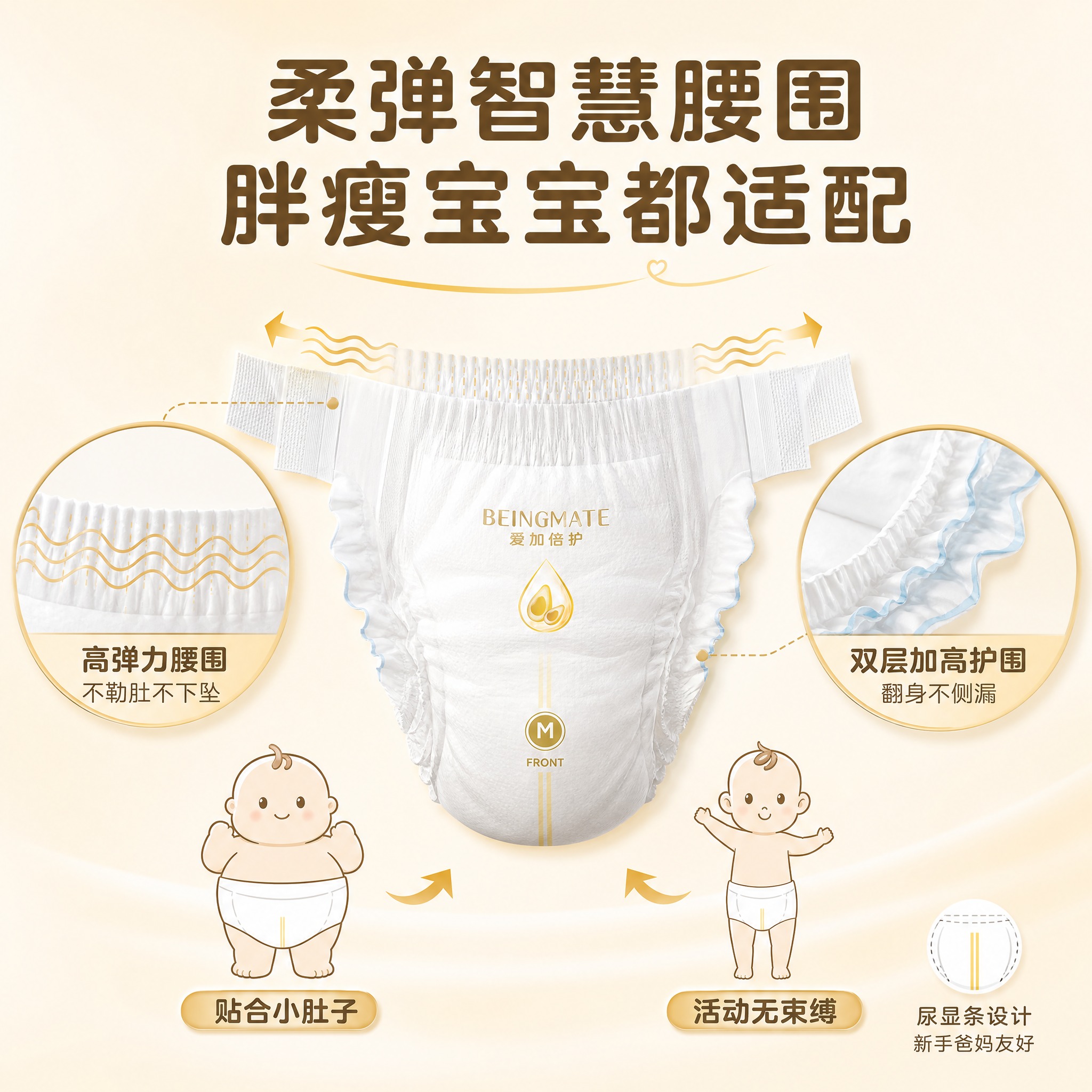[主图-2] 贝因美爱加倍护蚕丝乳木果纸尿裤M码舒适贴合图，主… - 图片创意预览