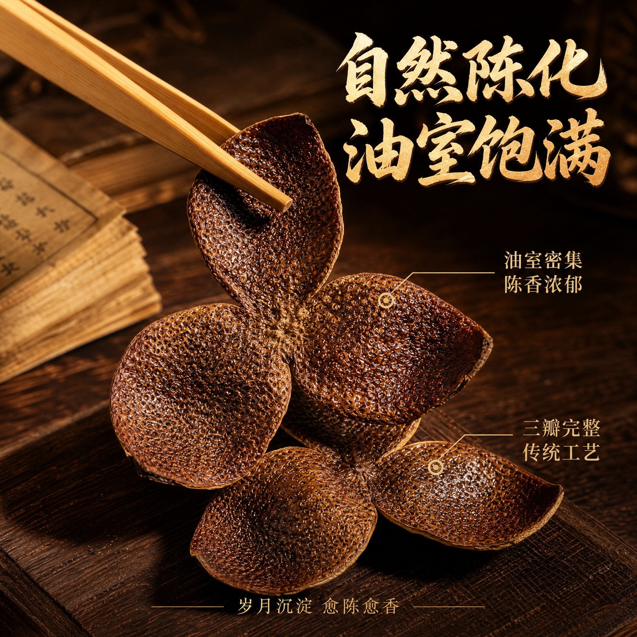 [主图-3] 主题：陈皮细节特写，卖点2——自然陈化岁月沉淀好… - 图片创意预览