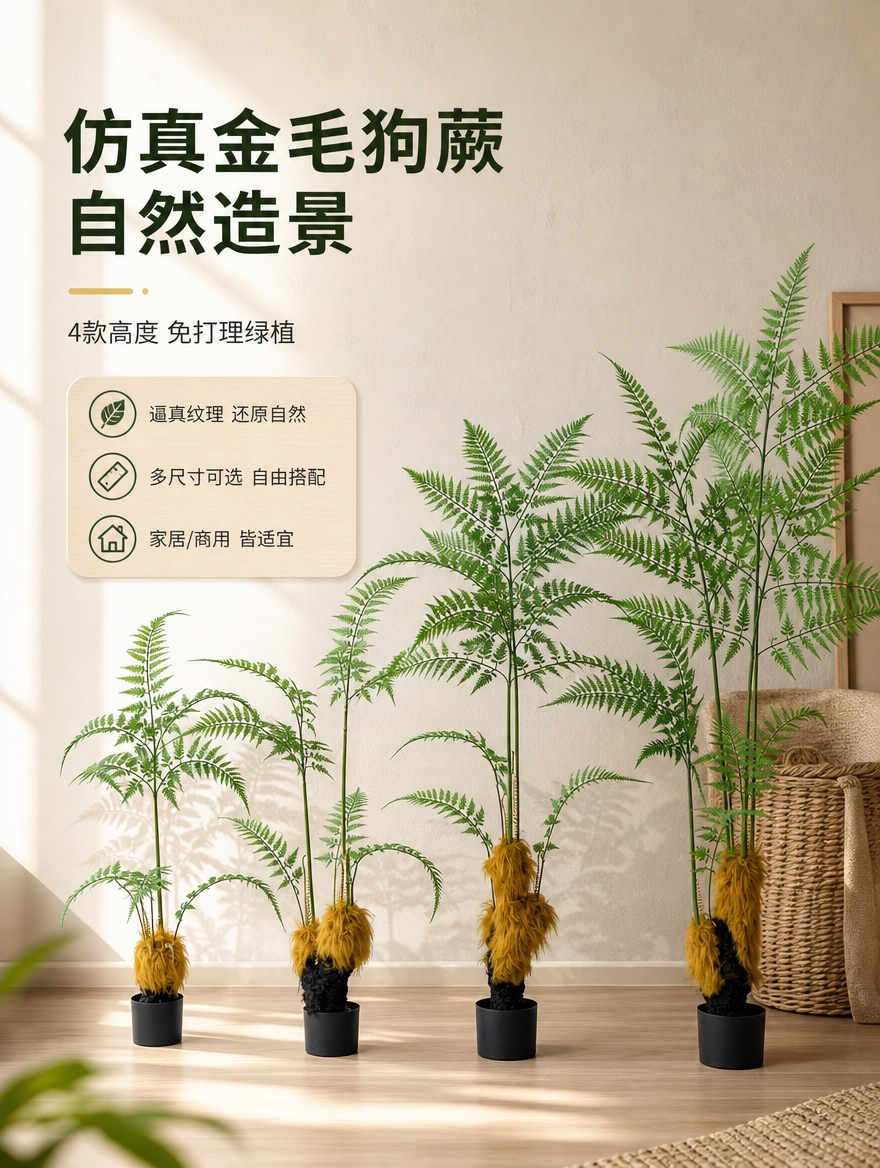 [商品] 使用【图1】4款仿真金毛狗蕨盆栽（从左到右高度递增）… - 图片创意预览