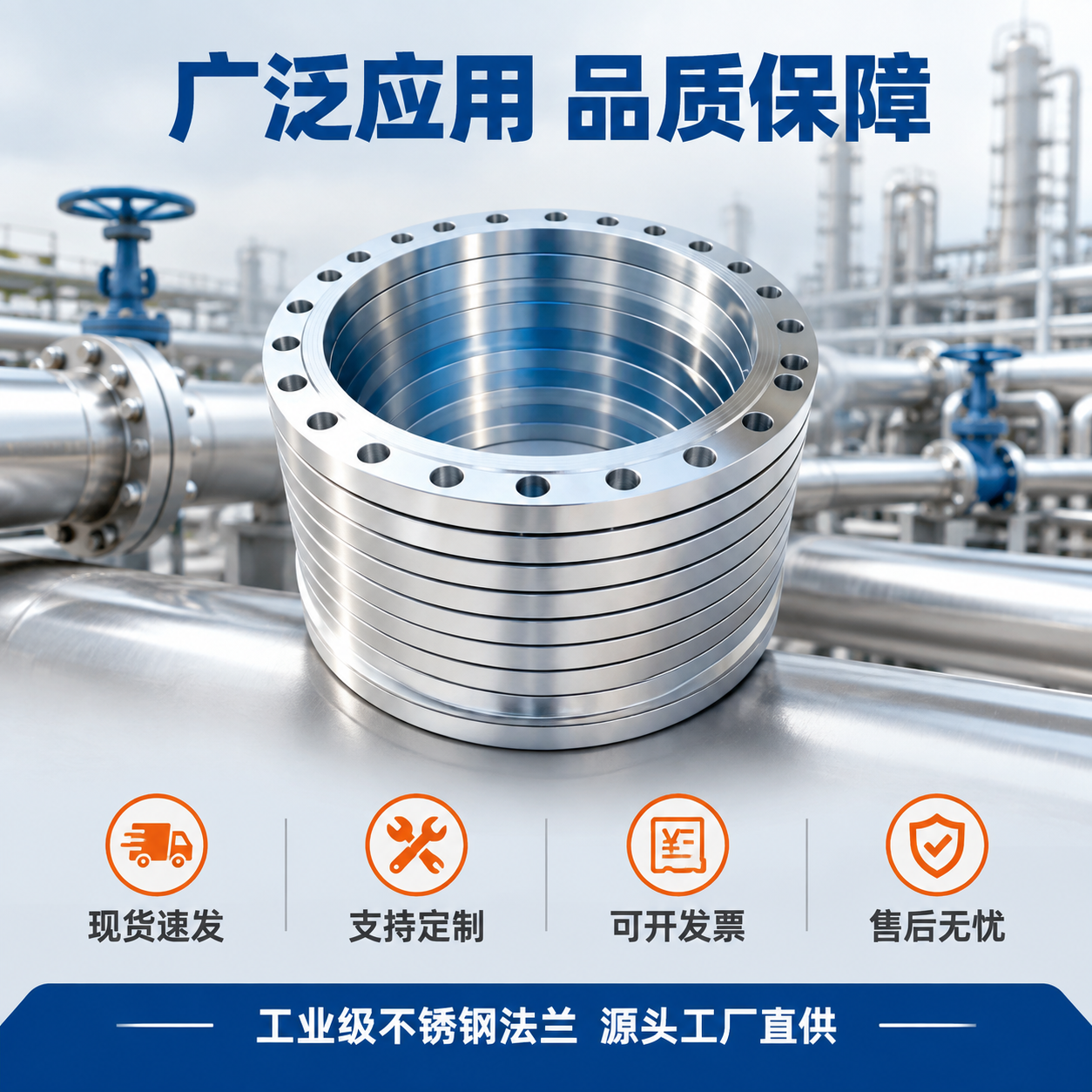 [主图-6] 应用场景与服务背书图，任务是展示法兰盘的工业应用… - 图片创意预览
