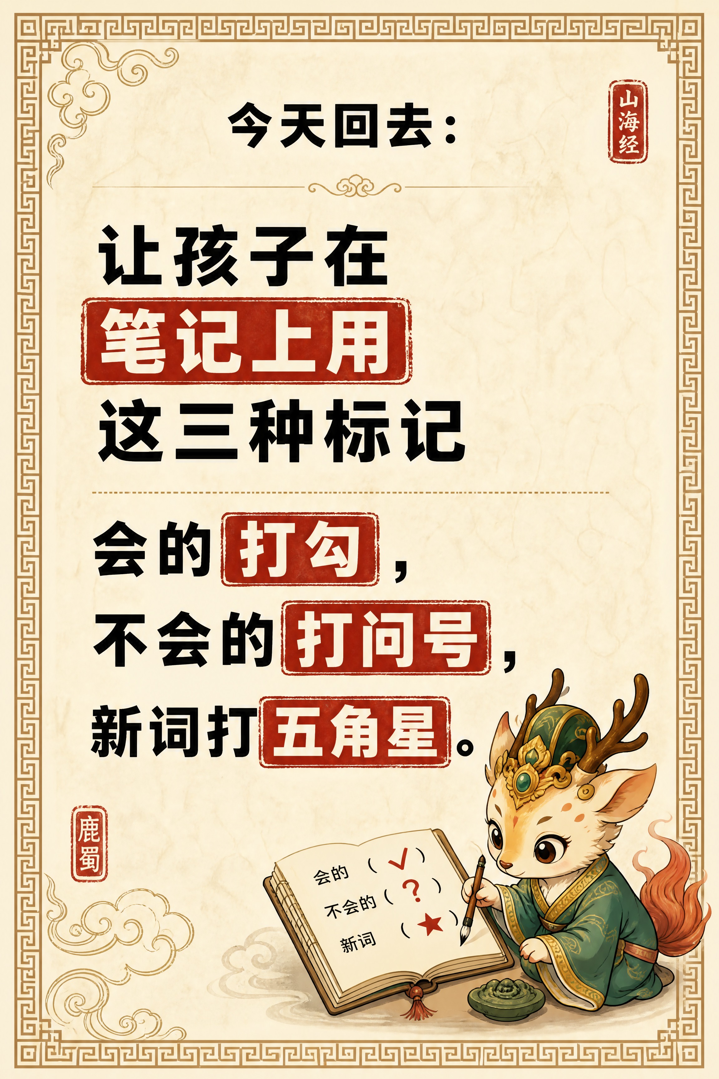 小红书笔记内页，大字卡片风格，国风山海经风格，米黄色宣纸纹理背… - 图片创意预览