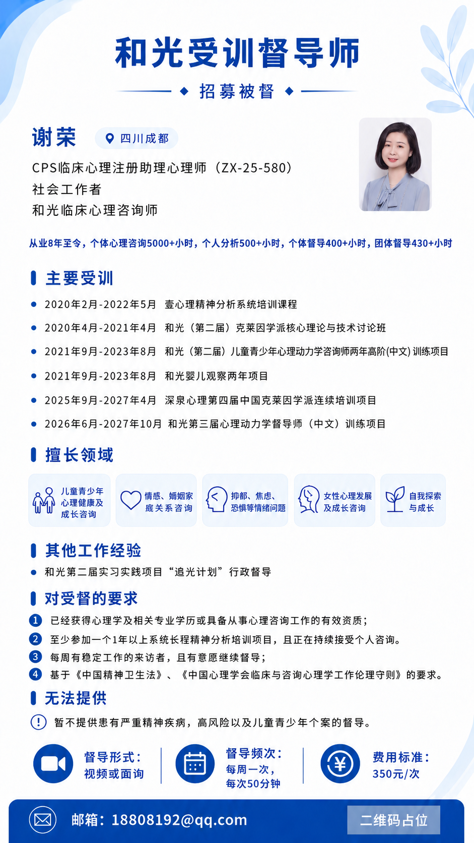 图1是当前心理咨询师海报，图2是谢荣的原始高清职业人像照片。请… - 图片创意预览