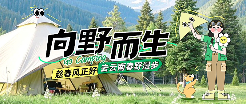 春季旅游露营地春游踏青促销活动手机海报