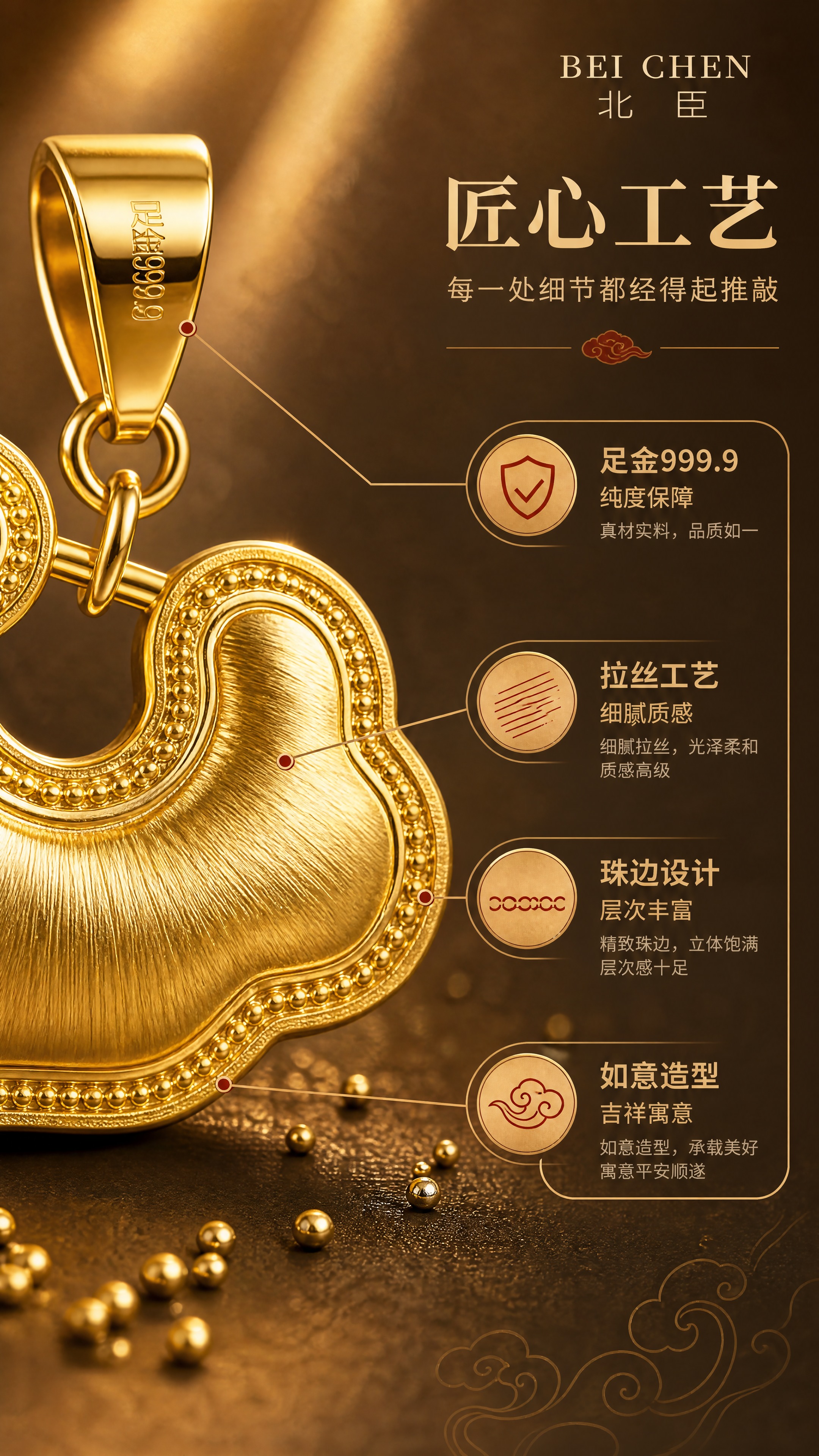 [商品] 使用【图1】北臣足金999.9如意锁吊坠；保留如意锁… - 图片创意预览