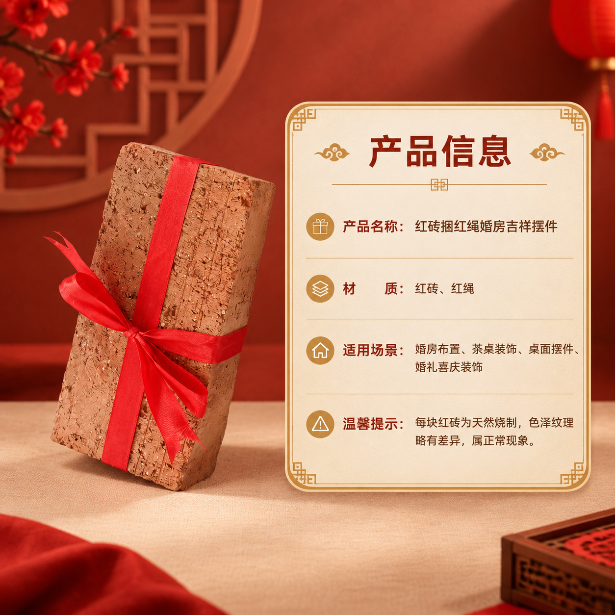 [商品] 使用【图1】红砖捆红绳婚房吉祥摆件；保留红砖长方体结… - 图片创意预览