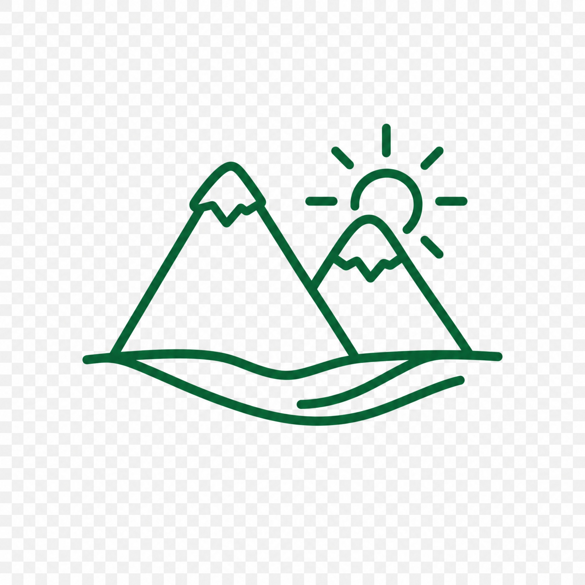 提取参考图中最左侧的图标：两座山峰+太阳的简约线性图标，深绿色… - 图片创意预览