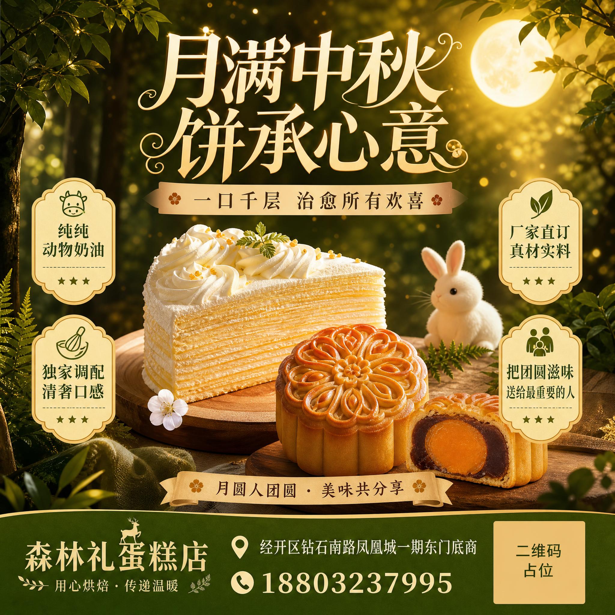 一张森系治愈风的中秋节日宣传海报，方形1:1构图，画面精美，版… - 图片创意预览