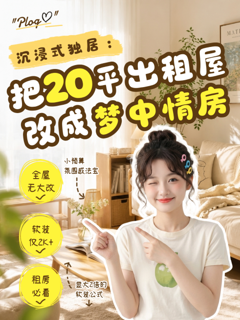 出租屋装修改造经验分享大字标题小红书封面预览效果