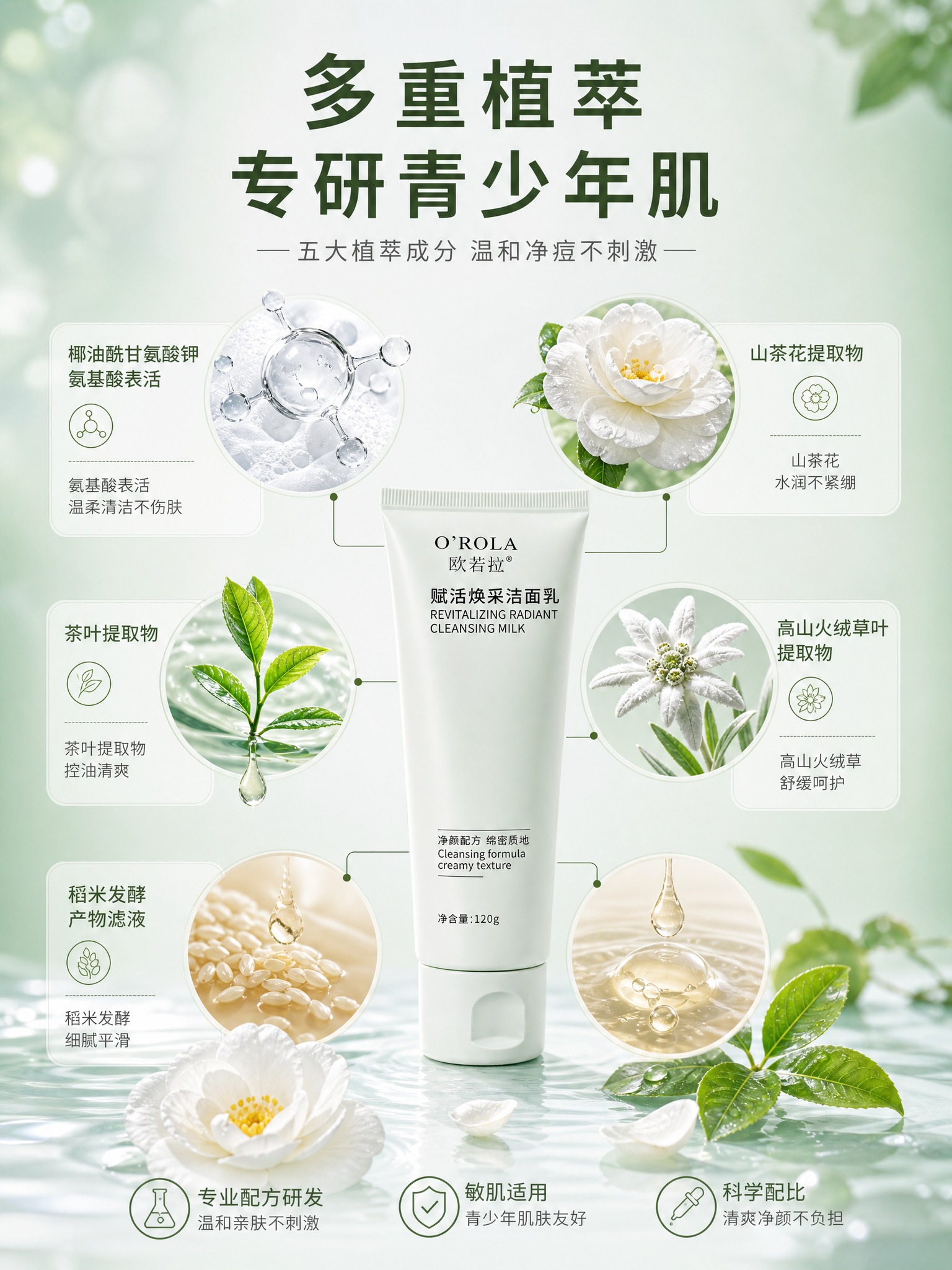 [主图-2] 核心成分解析，五大植萃成分环绕展示，专业背书。… - 图片创意预览