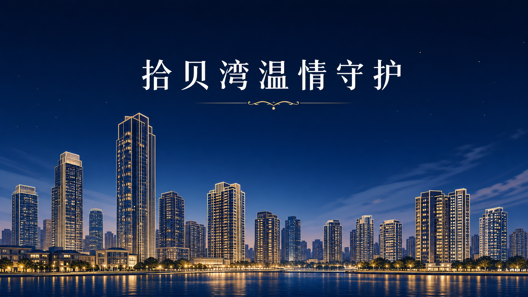 现代城市高楼建筑插画，以深蓝色#182851为主色调背景，建筑… - 图片创意预览
