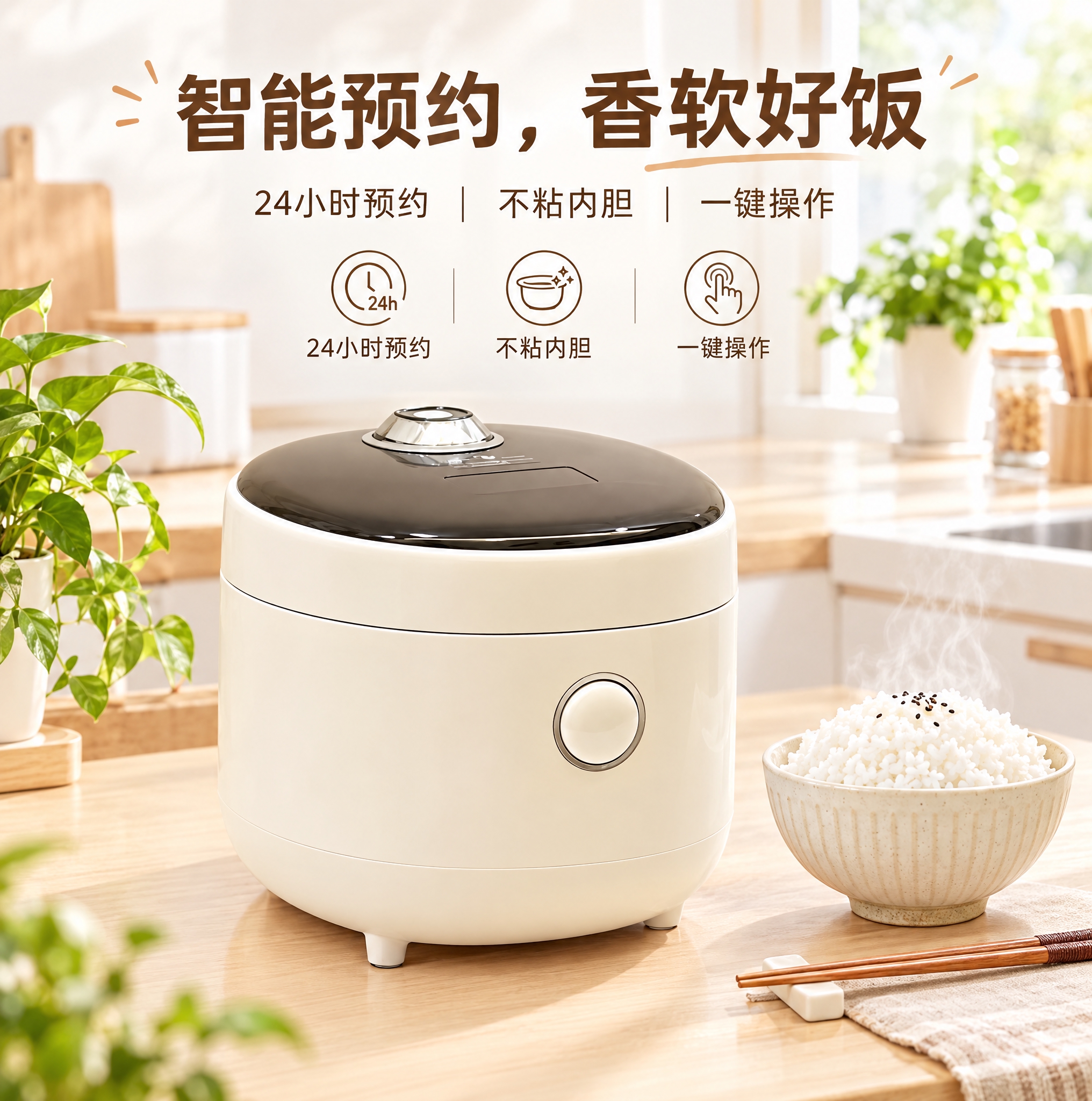 电商海报，现代简约风格，主色调为白色和浅木色，温馨舒适的家庭氛… - 图片创意预览
