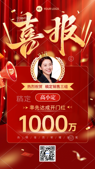 金融证券保险销售业绩表彰开门红喜报大字报竖版海报预览效果