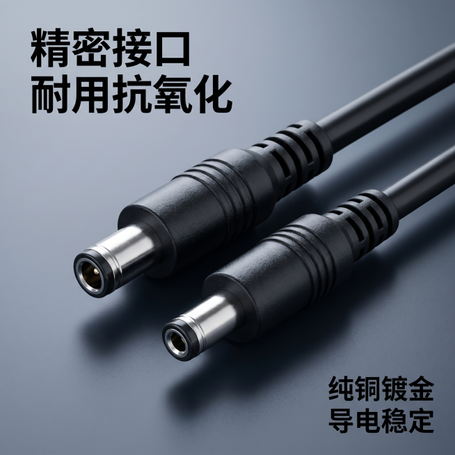 [主图 3] DC一分十六公对母线接口细节特写主图。保持产品外观（物理结构、材质质感、颜色）与输入产品图绝对一致，杜绝任何变形和色差，精细化处理。[氛围风格] 微距特写，质感高级，科技专业。[画质]预览效果