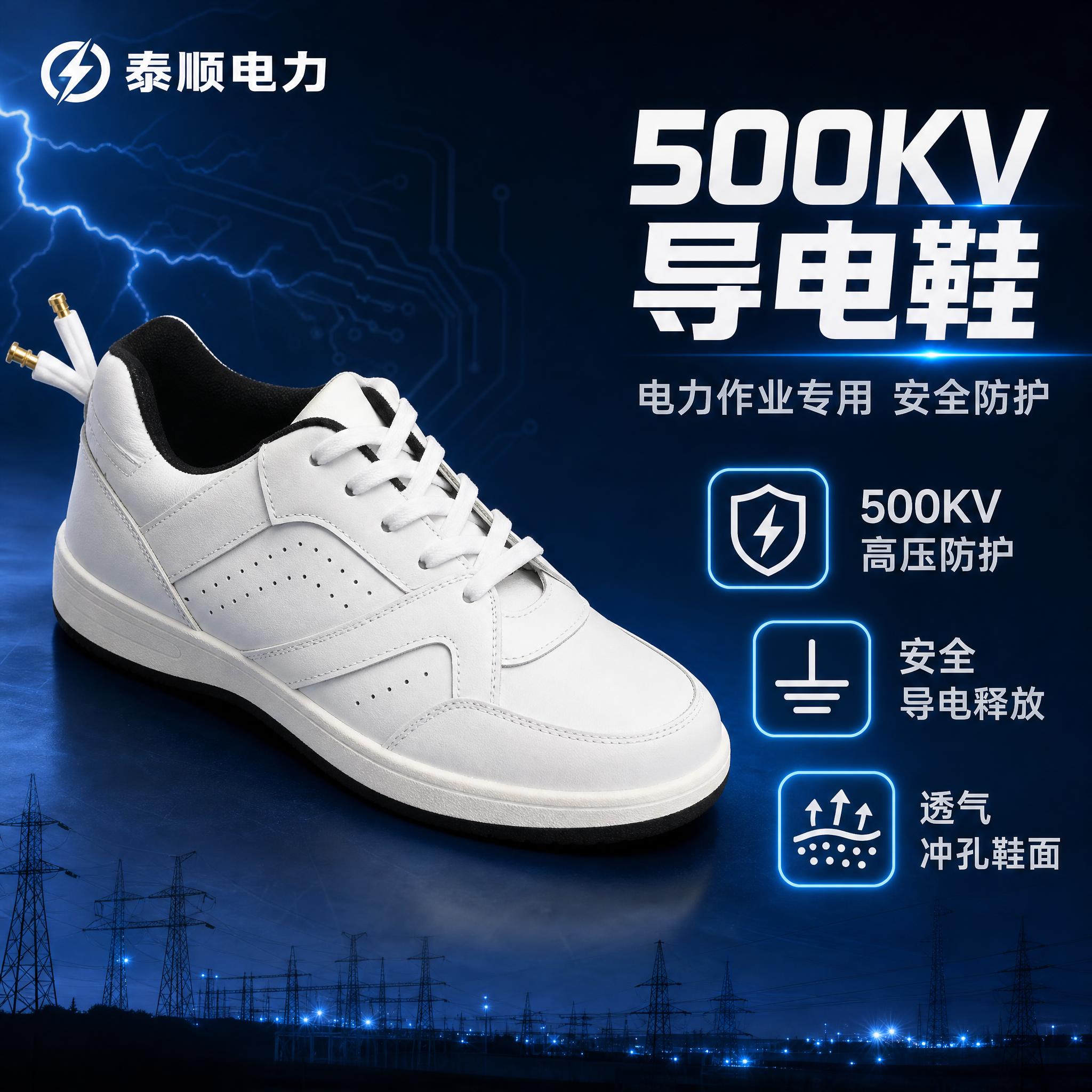 [主图-1] 500KV导电鞋核心卖点首图，突出高压防护与专业… - 图片创意预览
