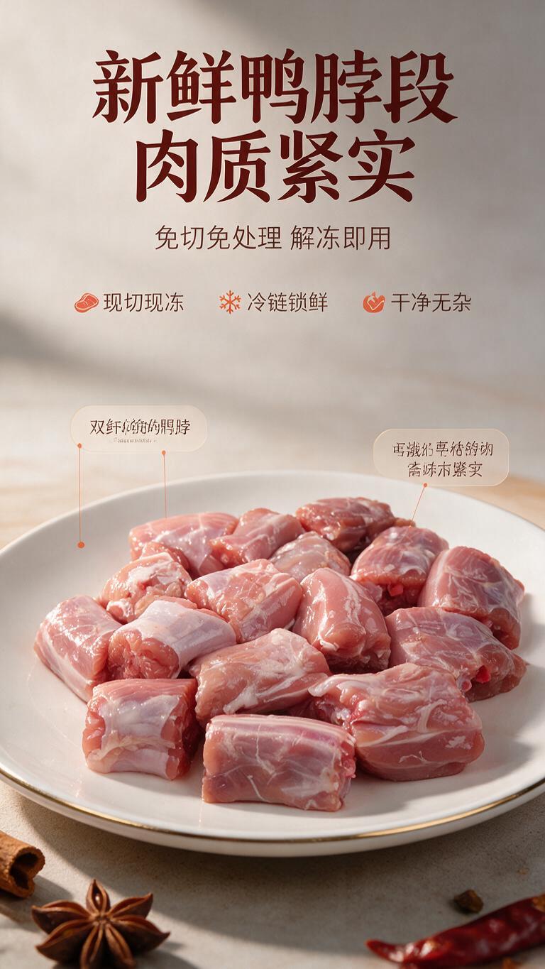 [商品] 使用【图1】新鲜冷冻鸭脖段；商品处理：保留鸭脖段的切… - 图片创意预览