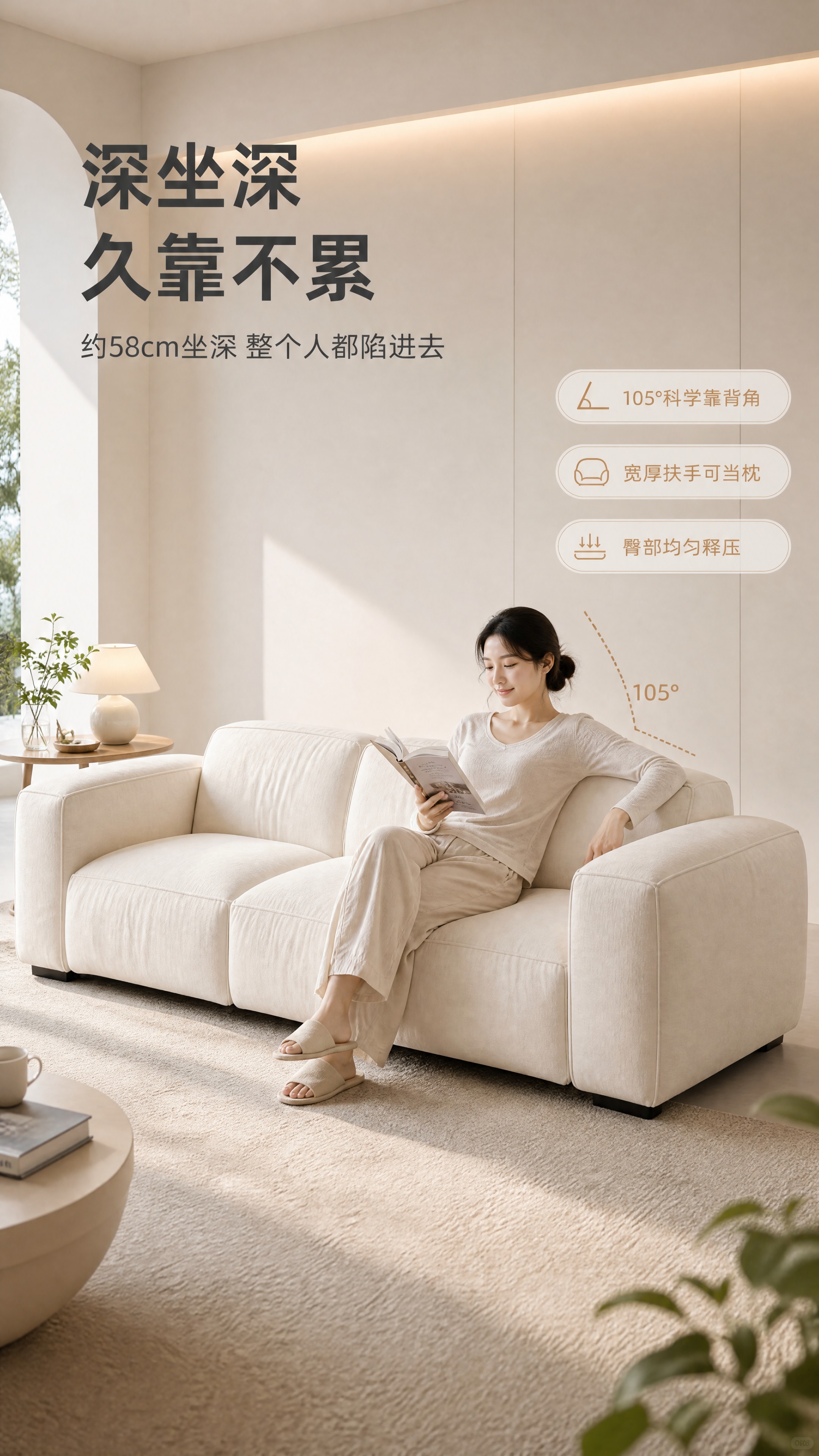 [商品] 使用【图1】奶油白色三人位模块沙发；保留方正模块结构… - 图片创意预览