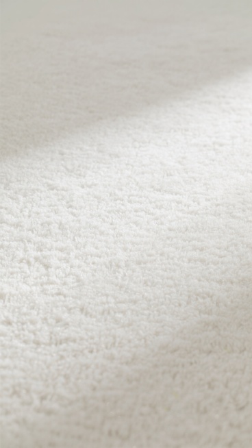 一张展示地毯材质的特写图片，整体呈现出柔和的纯白色调，光线均匀柔和，无明显阴影，营造出干净、简约、舒适的氛围。地毯表面为细腻的短绒材质，绒毛紧密且均匀分布，具有轻微的自然纹理和细腻的质感，触感柔软顺滑，整体视觉效果平整而富有轻微的光泽感。预览效果
